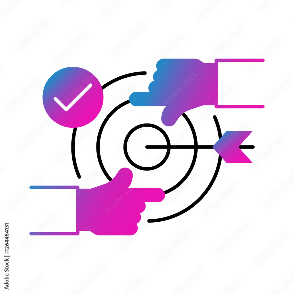 Target and arrows icon. Concentration, goal setting, strategic focus, task management, and productivity. Vector illustration.