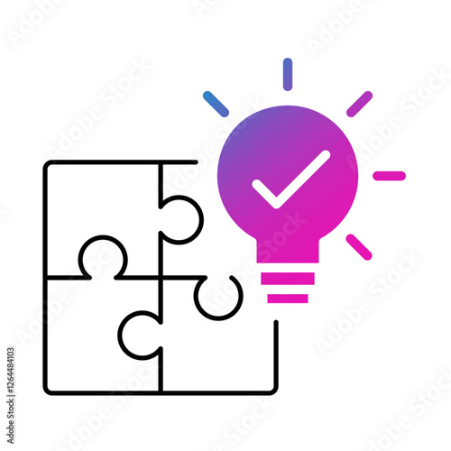 Puzzle piece and lightbulb icon. Analytical problem-solving, creative solutions, decision-making, critical thinking, and strategy. Vector illustration.