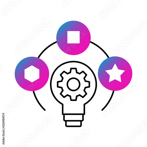 Interlocking gears icon. Rational thinking, strategic logic, decision-making, mental clarity, and problem-solving. Vector illustration.