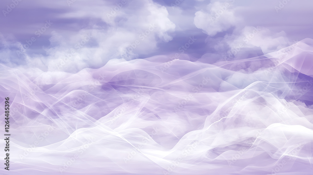Fototapeta premium Dreamy Sky Landscape of Wispy Clouds and Mountains in Purple Tones for a Soft and Calming Aesthetic