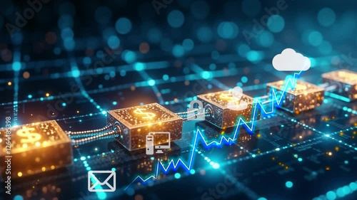 Blockchain financial growth and rising cryptocurrency market trends in decentralized networks.4k video