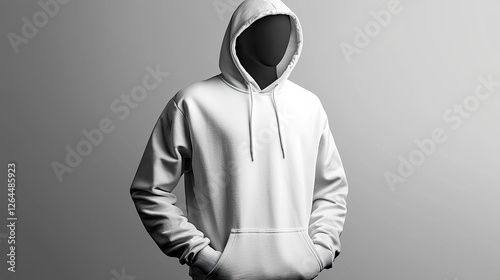Obraz na płótnie A minimalist display of a white hoodie on a mannequin against a neutral background w salonie