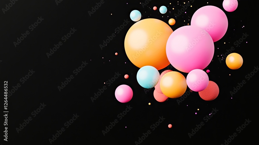 Colorful abstract spheres floating against a black background, creating a vibrant atmosphere