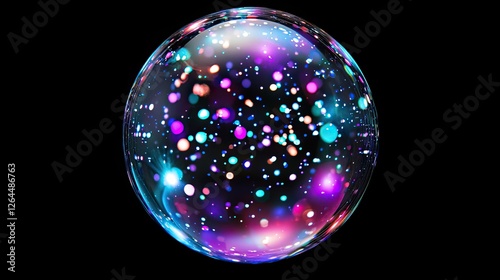 Obraz na płótnie Colorful abstract bubble with vibrant particles floating in a dark background, creating a magical effect w salonie