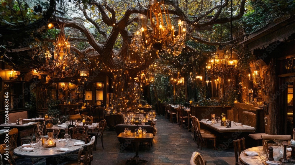 Magical woodland caf with tree-inspired furniture and fairy lights Magical woodland caf with tree-inspired furniture and fairy lights