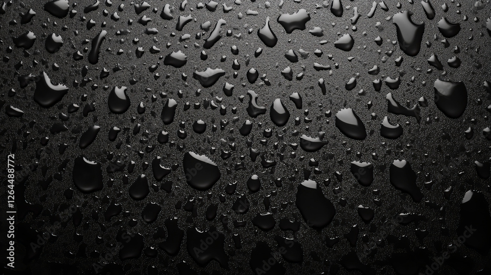 Water drops on black glass surface. Realistic 3d vector dark background with transparent rain droplets. Wet window with dew bubbles. Fresh moisture bg with spray condensation waterdrop pattern. Water drops on black glass surface. Realistic 3d vector dark background with transparent rain droplets. Wet window with dew bubbles. Fresh moisture bg with spray condensation waterdrop pattern.