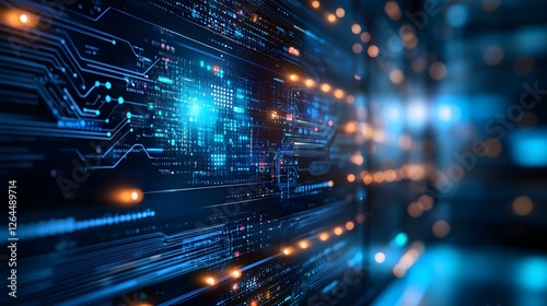 A futuristic representation of digital circuits with glowing lights and vibrant colors, symbolizing technology and innovation.