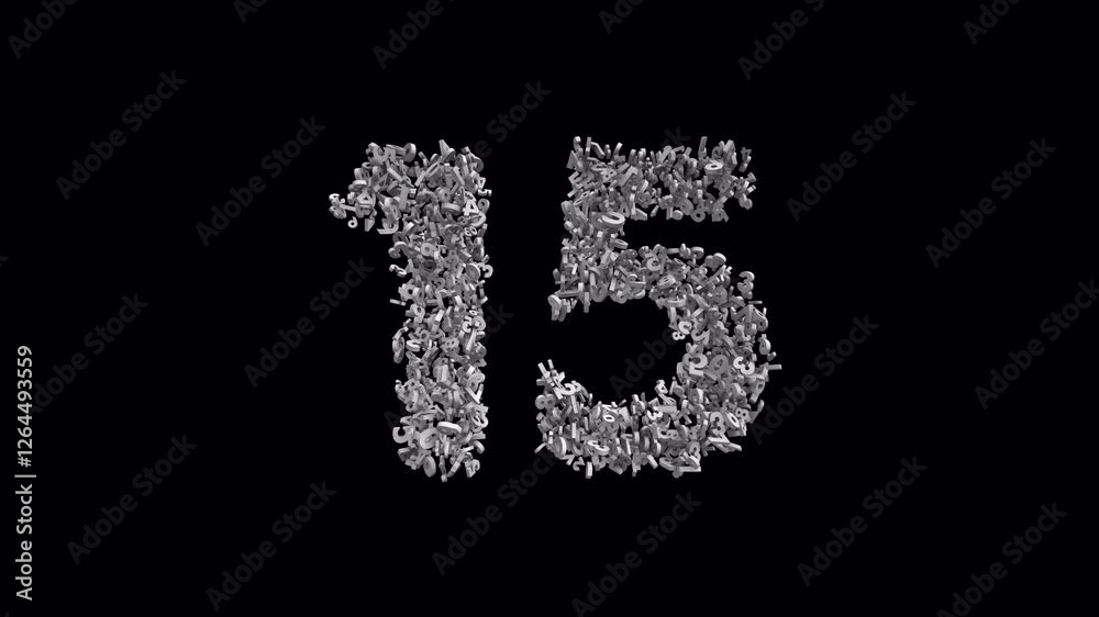 Number 15 Made of Numbers with Alpha Channel. 3D Font Number Animation. Transparent Background Number 15 Made of Numbers with Alpha Channel. 3D Font Number Animation. Transparent Background