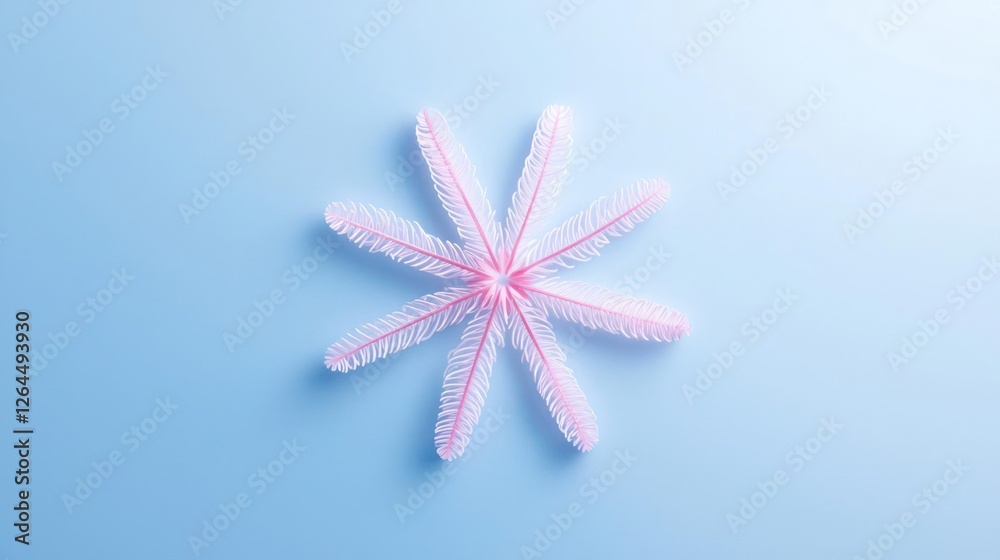 Pink Snowflake Decoration on Pastel Blue Background Pink Snowflake Decoration on Pastel Blue Background