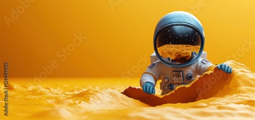 Cute Astronaut Exploring Martian Landscape: A 3D Render