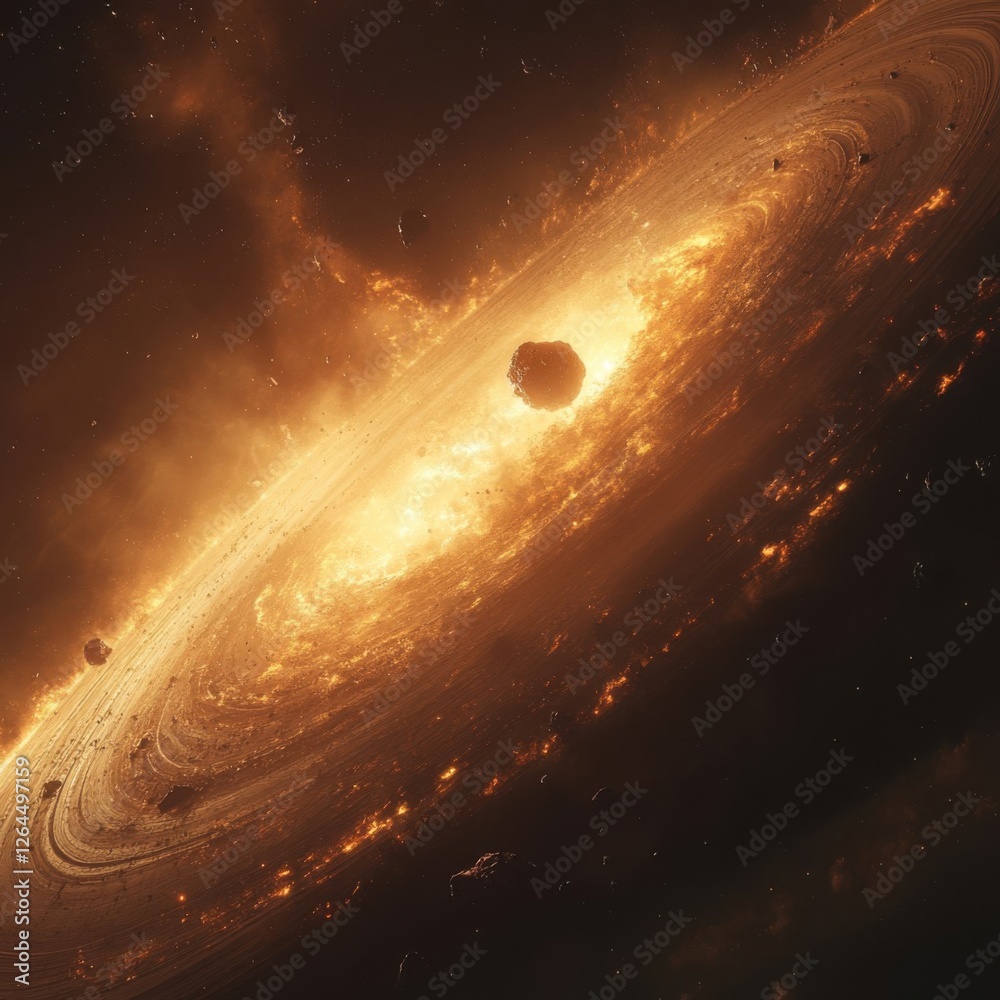 Obraz premium Majestic Cosmic Nebula with Glowing Stars and Planetary Elements