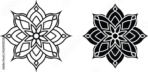 Geometric Floral Mandala Designs Black, White, Line Art
