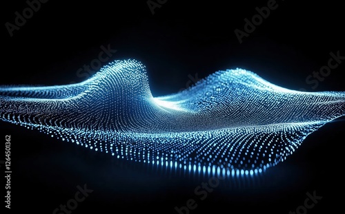 Glowing Digital Waves Flowing in a Dark Space with a Fluid Motion Effect