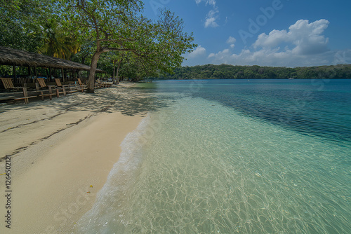 Serene Tropical Beach Scene with Crystal Clear Waters