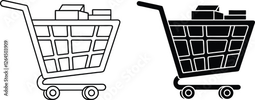 Shopping Cart Icons Grocery, Retail, Commerce, Outline, Black