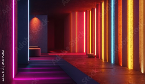 Wallpaper Mural Neon Lights Illuminate Abstract Corridor with Vibrant Colors and Smooth Textures, Creating a Futuristic and Evocative Atmosphere. Torontodigital.ca