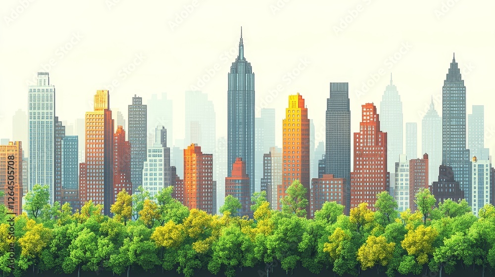 Obraz premium Modern Metropolis Skyline Greenery Urban Oasis Cityscape Panorama