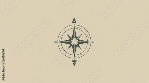 Minimalistic and modern graphic design featuring a stylized compass with an arrow pointing forward