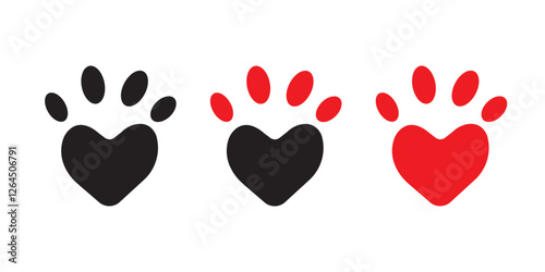 Animal love symbol or cat and dog paw with heart vector