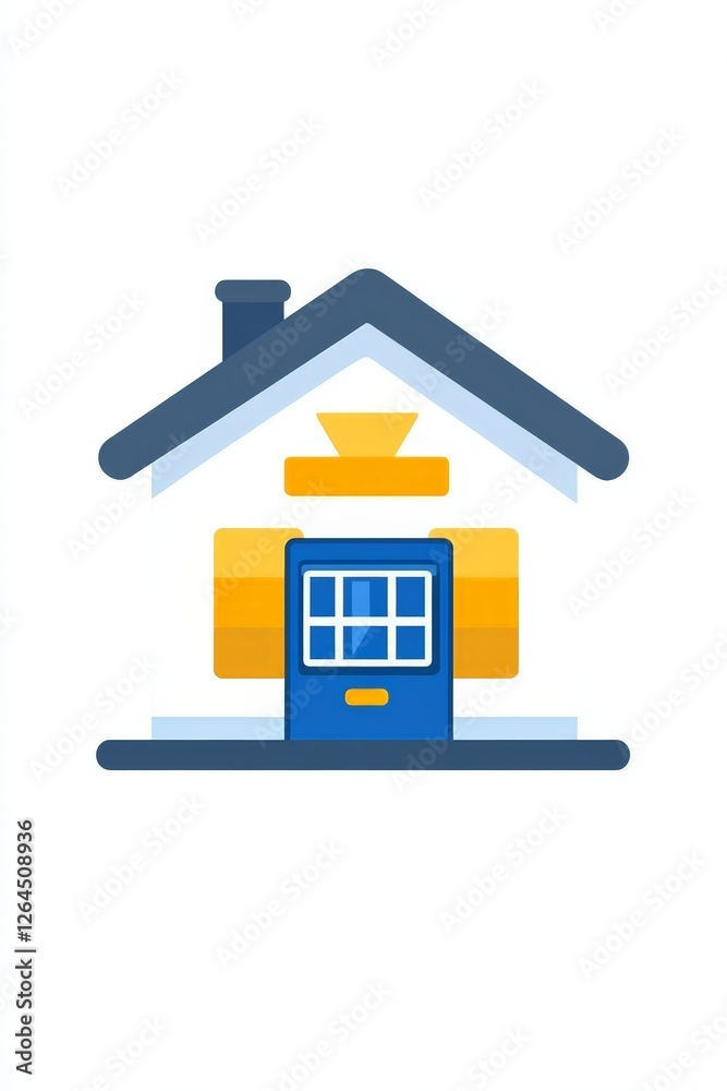Yellow and blue house icon with minimalist design and cloud background, symbolizing simplicity, innovation, and the future of real estate branding Yellow and blue house icon with minimalist design and cloud background, symbolizing simplicity, innovation, and the future of real estate branding