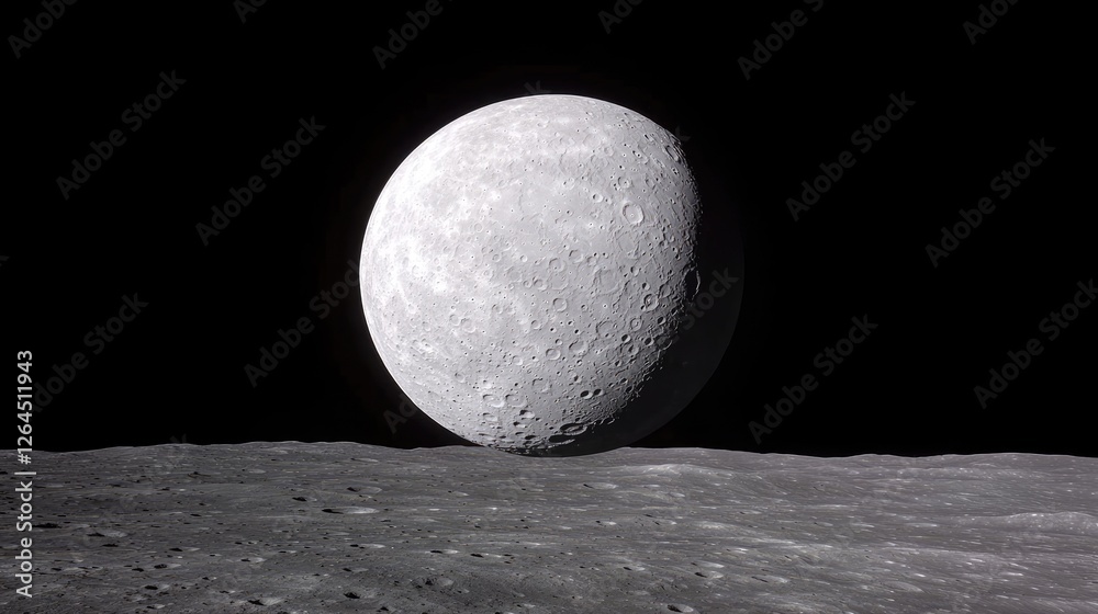 Moon surface with planet Moon surface with planet