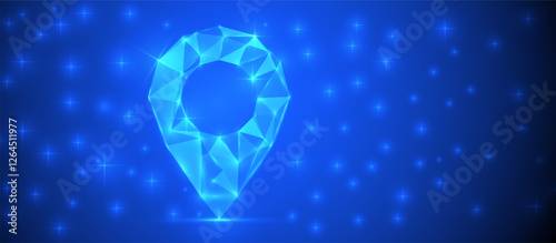 Abstract Blue Geometric Location Pin Icon on a Starry Background for Technology and Navigation Concepts