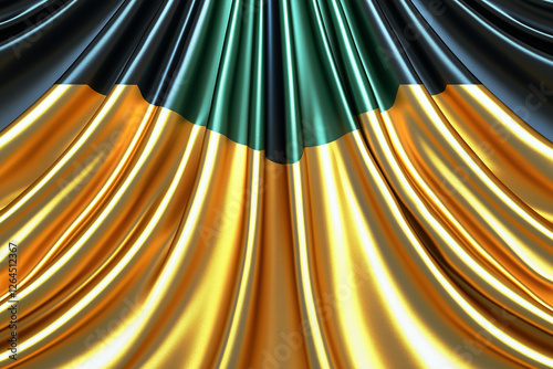 Luxurious Draped Fabric in Gold, Green, and Black