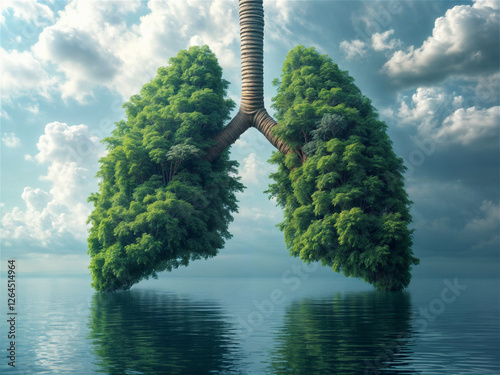 Artistic trees forming human lungs for ecological balance