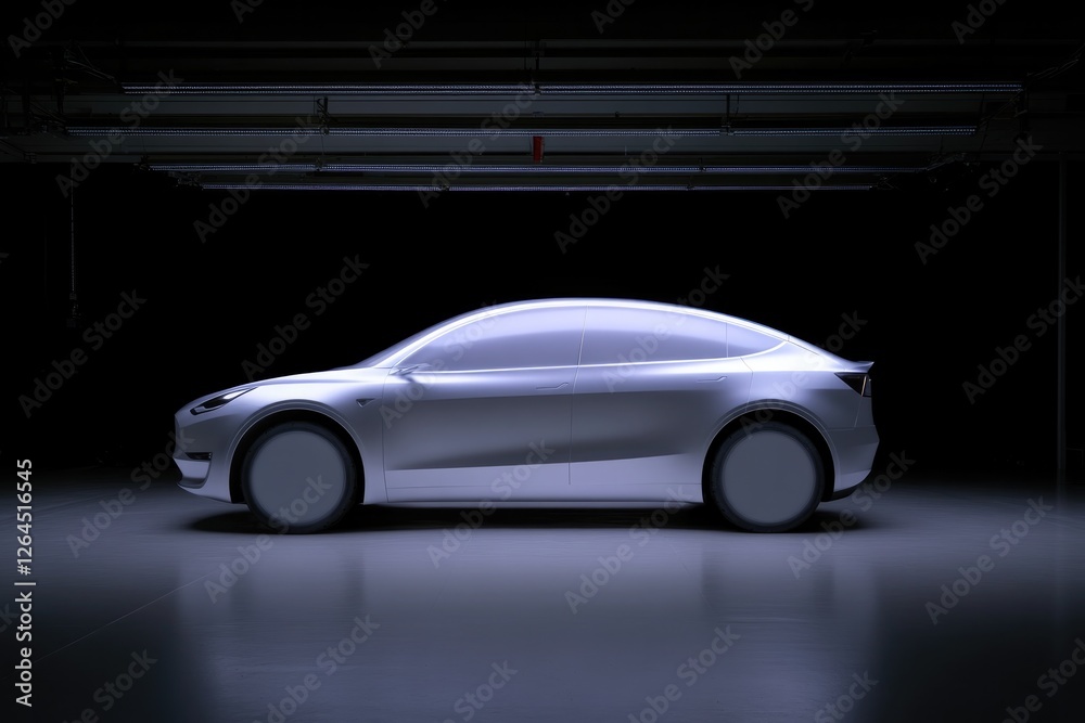 Sleek car silhouette emerges from darkness, showcasing modern de Sleek car silhouette emerges from darkness, showcasing modern de
