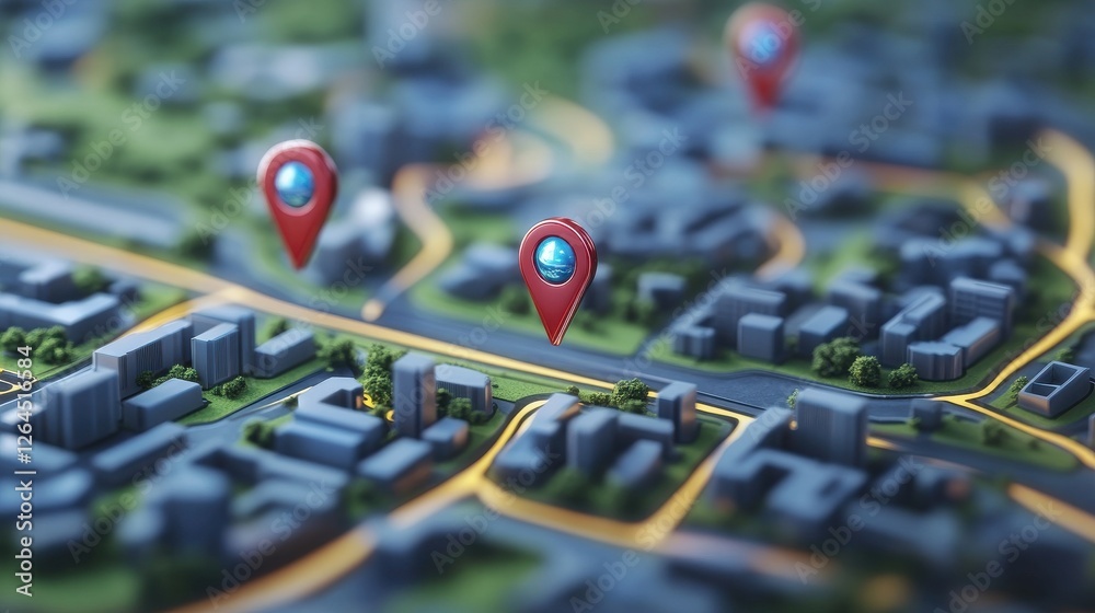 3d city map with 3d pointers location, gps, transport concept, generative AI 3d city map with 3d pointers location, gps, transport concept, generative AI