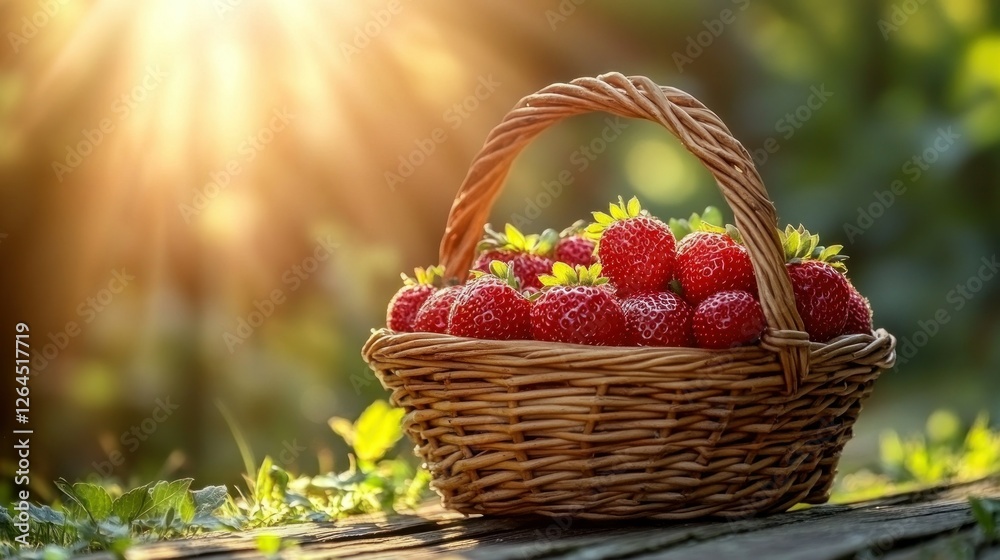 Sunlit Strawberries in a Rustic Basket Sunlit Strawberries in a Rustic Basket
