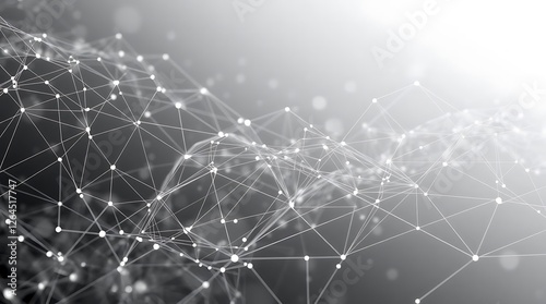 High-resolution abstract background image incorporating a complex network of lines and nodes, rendered in monochromatic shades of grey, showcasing a futuristic and technological aes.