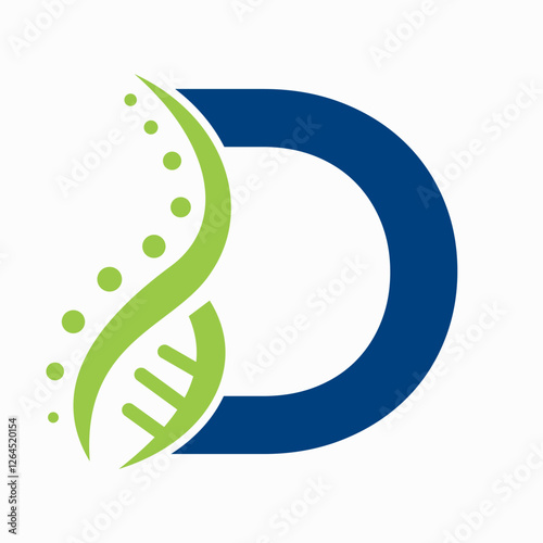 DNA Spiral Logo On Letter D For Healthcare Sign Vector Template