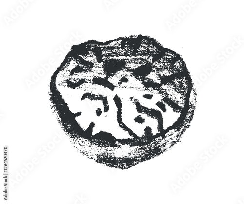 Hand drawn nutmeg illustration, bakery spice symbol, nutmeg seed sign. Cahrcoal sketch, natural flavoring doodle, organic flavouring drawings. Fragrant nutmeg drawing for label, banner design.