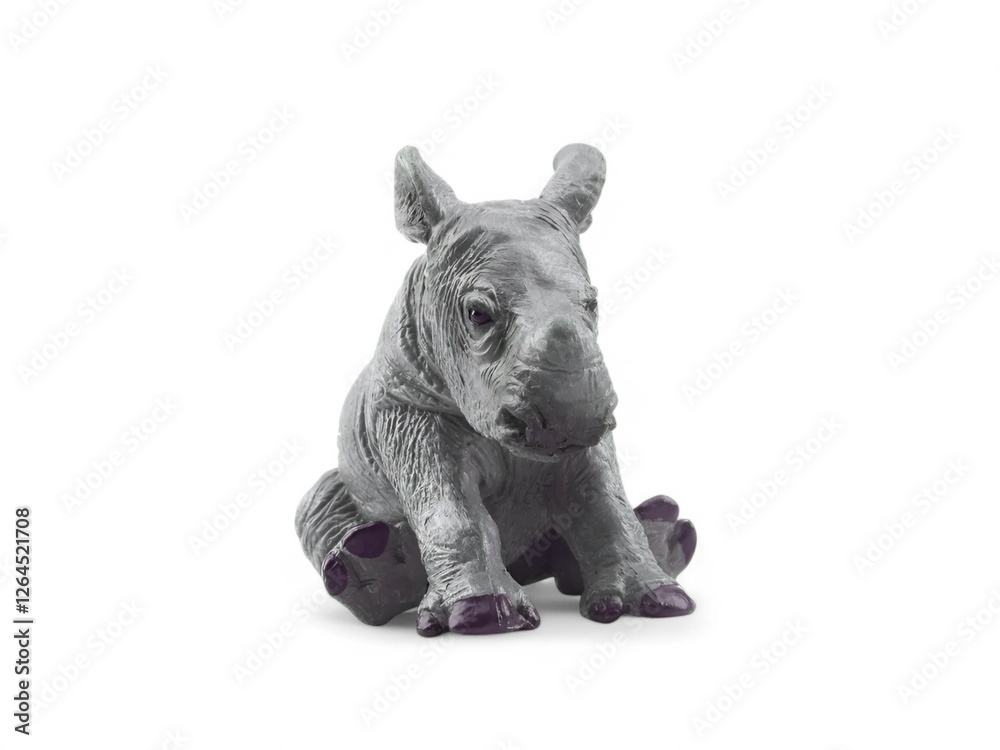 Fototapeta premium miniature baby rhinoceros toy with white background