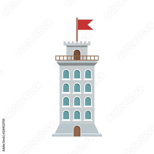 Castle tower icon in flat style. Medieval citadel vector illustration on isolated background. Stronghold building sign business concept.