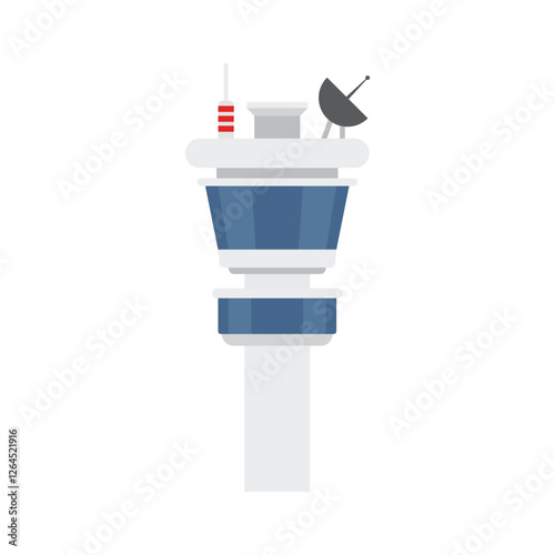 Flight control tower icon in flat style. Navigation monitor vector illustration on isolated background. Airport building sign business concept.