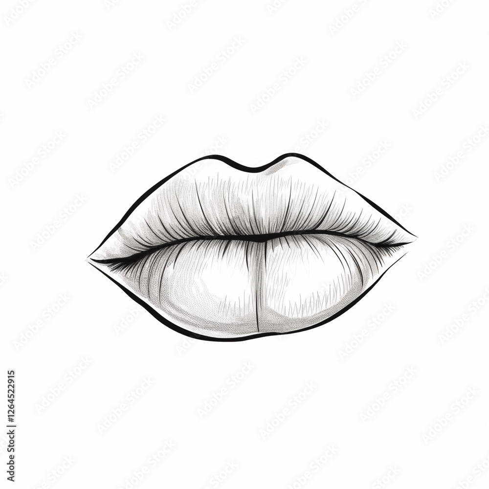 The woman lips, angle view, badge, simple black and white sketch on a white background, picture, image for printing on a T-shirt, love The woman lips, angle view, badge, simple black and white sketch on a white background, picture, image for printing on a T-shirt, love