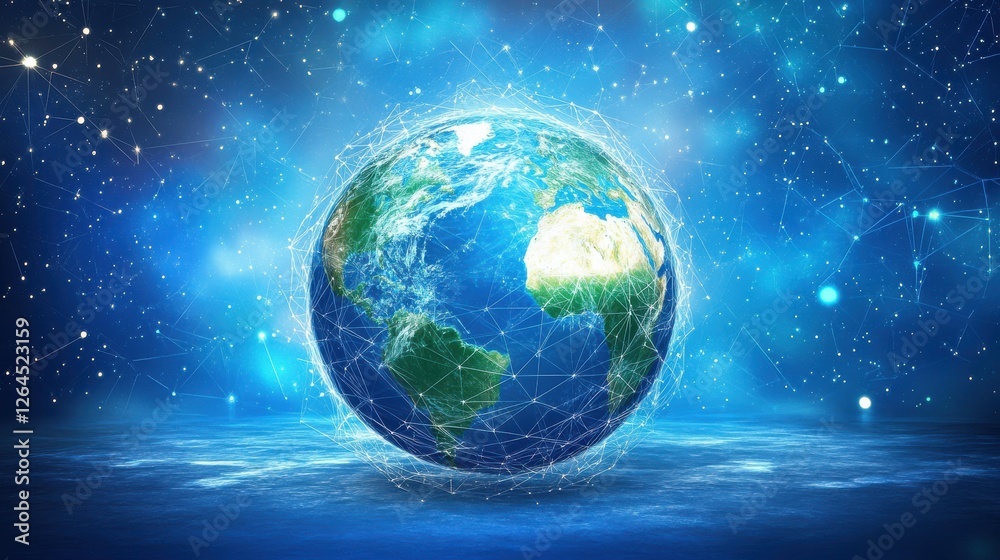 Fototapeta premium Technology image of globe. Abstract polygonal shapes. Background with connecting dots and lines. Graphic concept for your design