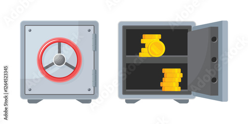 Metal bank safe icon in flat style. Money vault vector illustration on isolated background. Storage sign business concept.