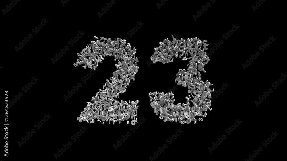 Number 23 Made of Numbers with Alpha Channel. 3D Font Number Animation. Transparent Background Number 23 Made of Numbers with Alpha Channel. 3D Font Number Animation. Transparent Background