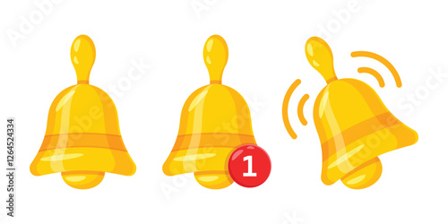 Notification bell icon set in flat style. Incoming inbox message vector illustration on isolated background. Ringing bell sign business concept.