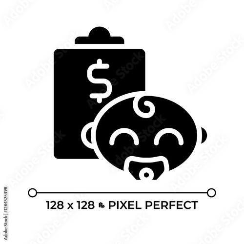 Childs savings pixel perfect black glyph icon. Financial literacy, economical planning. Investment strategy, fund. Silhouette symbol on white space. Solid pictogram. Vector isolated illustration