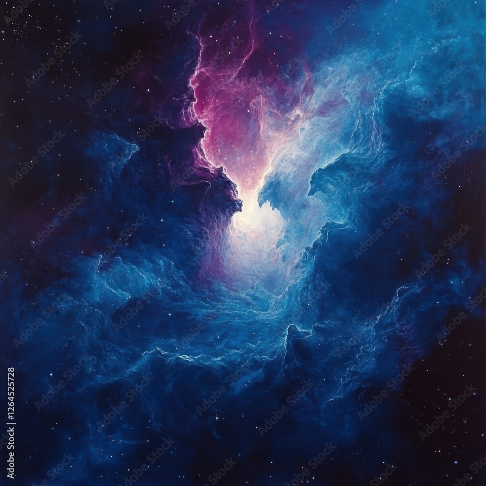 Fototapeta premium Vivid Cosmic Nebula with Deep Blues and Purples in Galactic Space