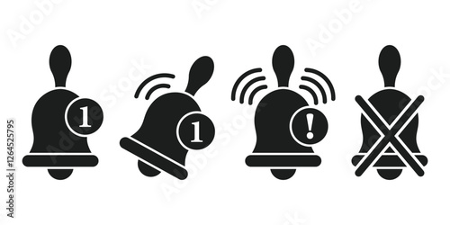 Notification bell icon set in flat style. Incoming inbox message vector illustration on isolated background. Ringing bell sign business concept.