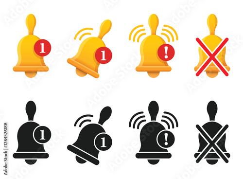 Notification bell icon set in flat style. Incoming inbox message vector illustration on isolated background. Ringing bell sign business concept.