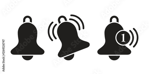 Notification bell icon set in flat style. Incoming inbox message vector illustration on isolated background. Ringing bell sign business concept.