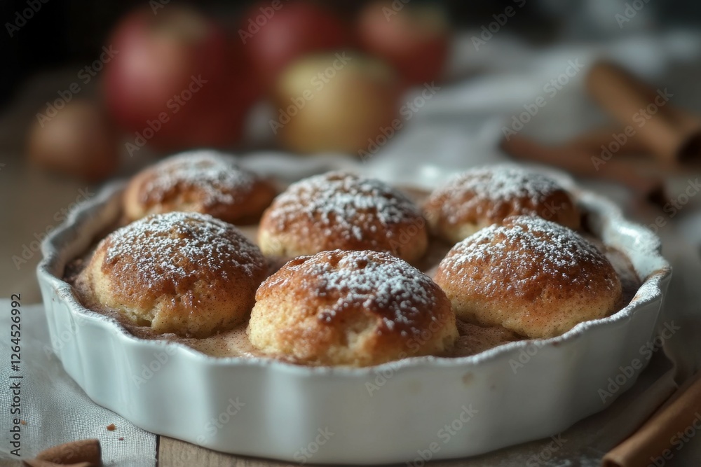 Apple Muffins. Sweet Dessert with Cinnamon Served on Wooden Plate Apple Muffins. Sweet Dessert with Cinnamon Served on Wooden Plate