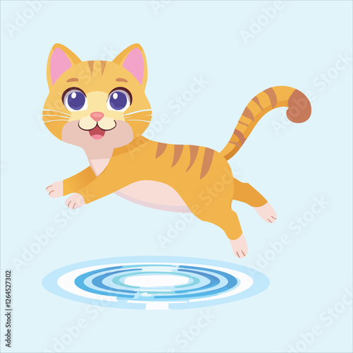 Cute floating cat levitating with a magical glow around