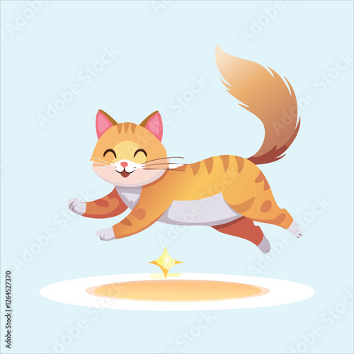 Cute floating cat levitating with a magical glow around